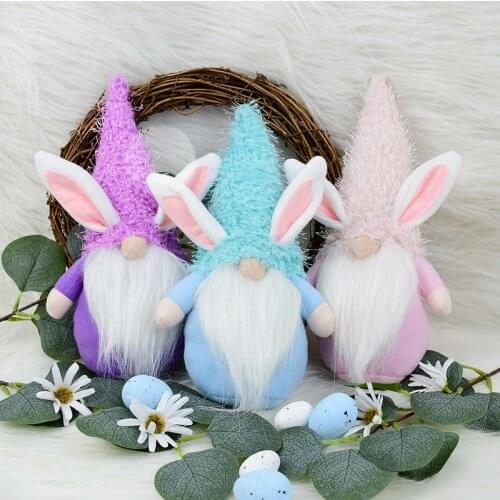 Happy Easter Doll Lovely Pink Blue Faceless Rabbit Doll Easter Party Egg Bunny Decoration Birthday Party Home Ornament Kids Gift