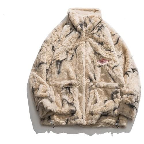 American Street Hip-hop Retro Tie-dye Graffiti Plush Jacket Mens Fashion Brand Bf Lazy Wind Couple Cotton-padded Clothes