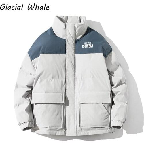 GlacialWhale Down Jacket Men Winter Jacket Coat Fashion Solid Print Windproof Oversized Hip Hop Streetwear Casual Jackets Men