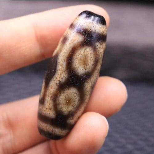 Treasure Magic LKbrother Top Quality Super Energy Tibetan Old Agate 7 Eye 2 Line Drum Shape Amulet Pendant dZi Bead