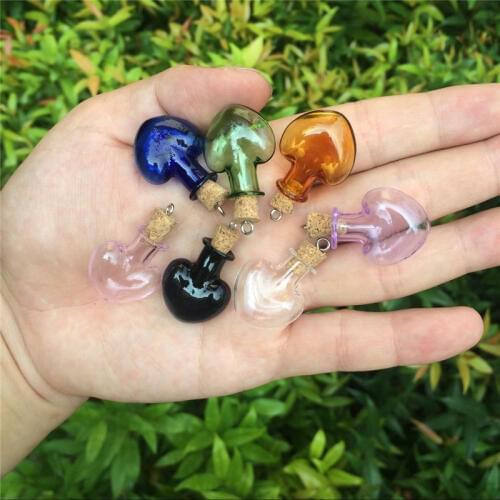 Cute Heart Bottles Pendants Metal Ring Mini Colors Bottles Wishing Gift Pendants Diy Glass Jars Mix 7 Colors Free shipping