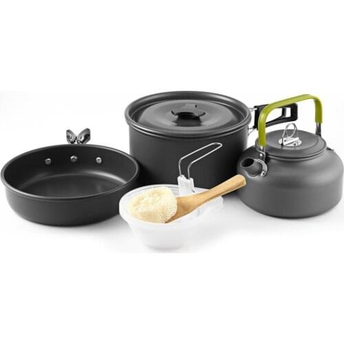 2-3 Camping Cookware Set Person Outdoor Cooking Pot Frying Pan Kettle Pot Cookset Pan Bowl for Hiking BBQ Picnic Accessories
