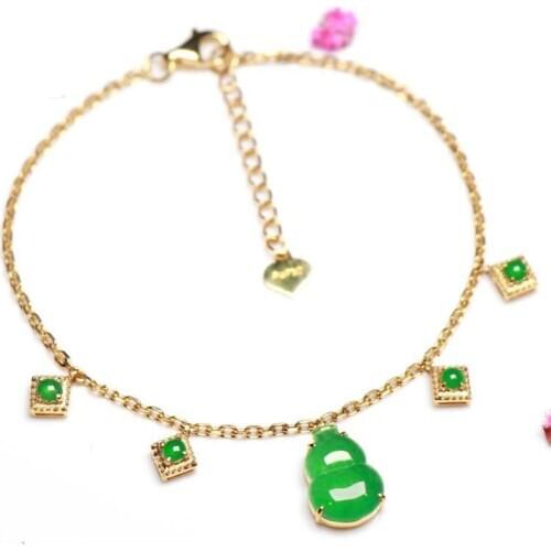 Natural Hetian jasper gourd geometric small pendant bracelet Chinese retro luxury charm womens silver jewelry