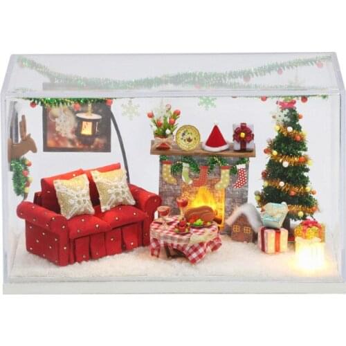 Latest Christmas Wooden Doll House DIY Assemble Colorful Miniature Doll House Toy Dollhouse With Furniture