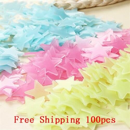 Free Shipping New Hot 100pcs 3D Stars Glow In The Dark Luminous Fluorescent Plastic Wall Stickers Living Home Decor Kids Rooms