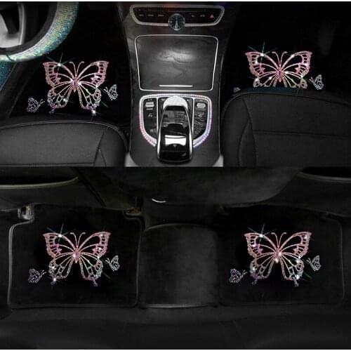 New Universal 5pcs Rhinestone Crystal Car Floor Mat Waterproof Foot Pads Protector Mats