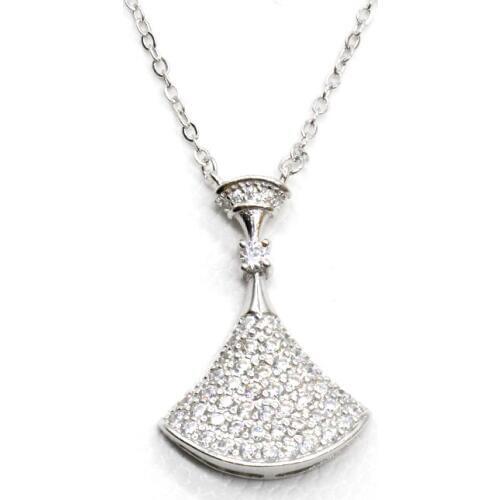 925 Sterling Silver Sector Shape Charming Little Skirt Pendant Zircon European Choker Necklace for Women Girls Fashion Jewelry