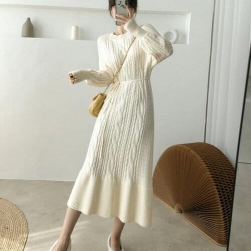 2021 autumn winter Sweater Dress O neck Knitted Sweater Solid Color Knitwear Long Sleeve Slim Dresses