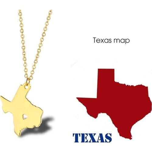 Personality Gold Plated U.S.A Texas Map Necklace for Men Women Gold Chain Hip Hop Jewelry Biker Titanium Steel Jewelry Gifts