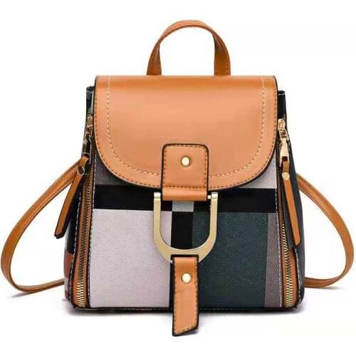 New Casual Plaid Shoulder Bag Fashion Stitching Backpack Brand Female Totes Crossbody Bags Women Leather bags