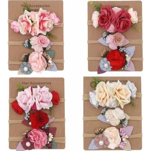 3Pcs/Lot Flower Baby Headband Elastic Nylon Ribbon Baby Girl Headbands Newborn Hairband Photography Props Birthday Party Gifts