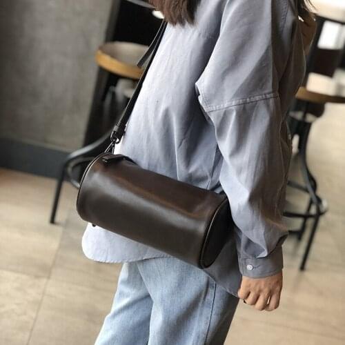 Retro niche cylinder bag fashion natural genuine leather casual soft leather messenger bucket bag wild temperament shoulder bag