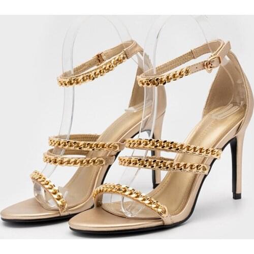 Summer Women Sandals Woman Sexy Shoes Chain Thin Heels Ladies Fashion Beach Sandals Female Silver Brand Sandals Zapatos De Mujer