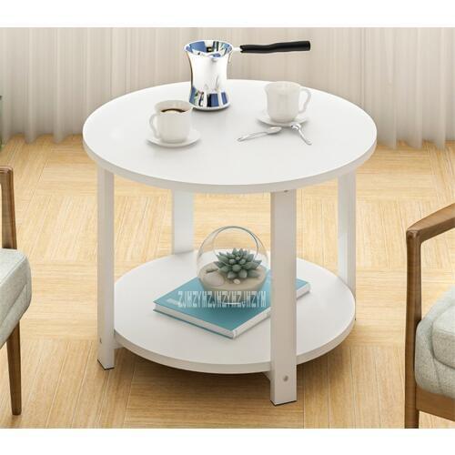 H15 Modern Concise Small Round Table Bedroom Coffee Table Living Room End Table Anti-Skid Mini Side Table Steel Pipe Leg Teapoy