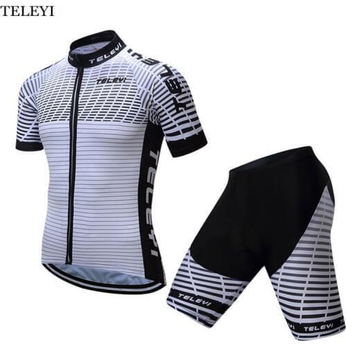 TELEYI Team Mens Cycling Team Ropa Ciclismo Summer Bicycle Sports Wear Outdoor Jersey+Bib Shorts Wear Set