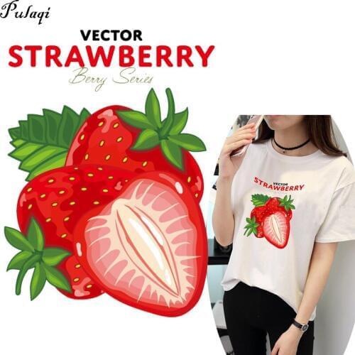 Pulaqi Cartoon Strawberry Heat Transfer Patches for T-shirt DIY Fruit Printed Appliques By Household Garment Accessories H