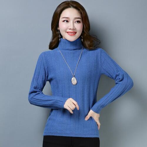 Ladies Autumn Knit Women Thin Slim Long Sleeved Turtleneck Soft Sweater