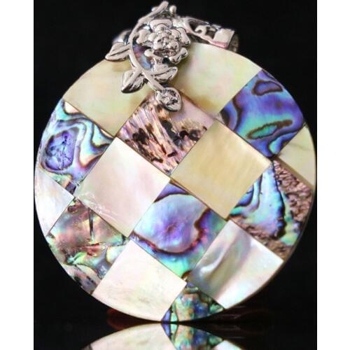 Fashion natural abalone white mother shell pendant splicing flat big round 50mm women jewelry making B1149