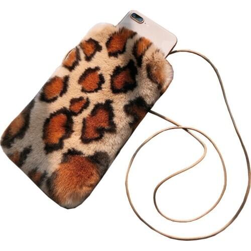 2020 Korean Rex Rabbit Fur Cell Phone Bag Women Lovely Mini Handbag Real Singer-shoulder Bags Crossbody Bag Chain Card Holders