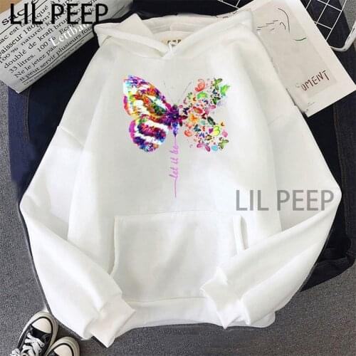 Let It Be Butterfly Print Women Hooded Sweatshirt Harajuku Fun Cartoon Long Sleeve Casual Oversize Hoodie Kawaii Clothes