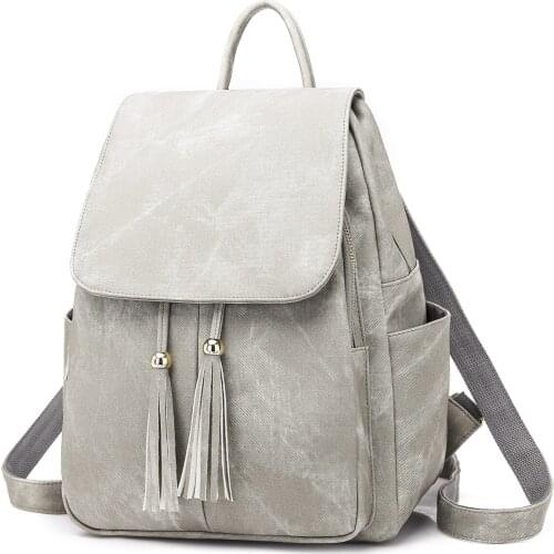 2021 Women PU Leather Backpacks Female Tassel Solid High-capacity Fashion Backpack For Girls School Bag Back Pack