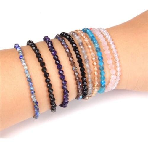 10 Color Women Bracelet Fashion 4mm Small Faceted Beads Bracelet Natural Pink Quartz Blue lapis lazuli Beaded Bracelet Jewelry