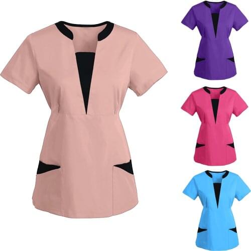 Women Short Sleeve V-Neck Top Nurse Uniform For Dental Clinic Pet Hospital Beauty Salon Working Scrubs Tops Gorro Enfermera A4