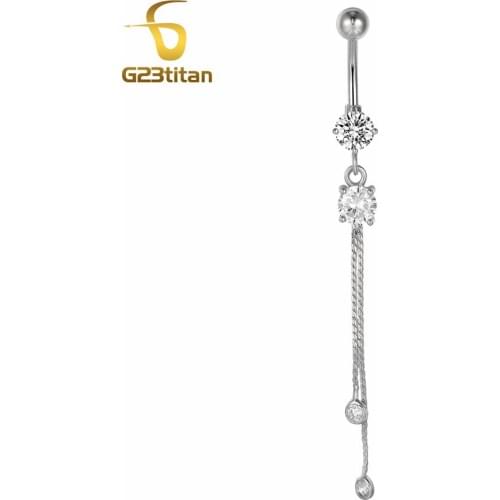 Boho Style Belly Button Ring Crystal Pendant Piercing Womens Beach Body Chain G23 Titanium 14G Jewelry Nombril Ombligo