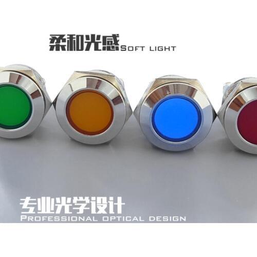 2pcs 19mm Metal indicator Signal light Red Green Blue Yellow White led waterproof flat without button