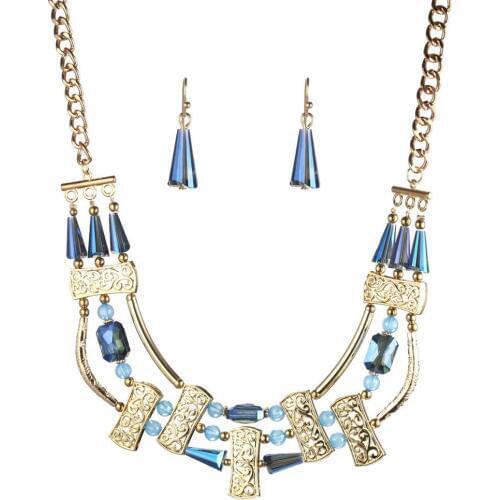 2018 New Jewelry Sets Necklace Earrings Blue Crystal African Maxi Statement Jewelry Wedding Bridal Pendant Dress Accessories