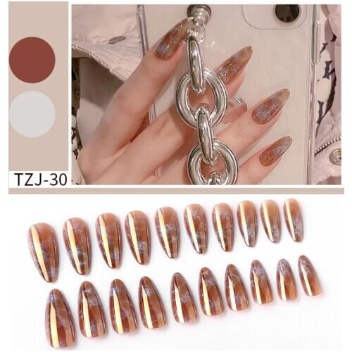24Pcs/Set Full Cover False Nail Gradient Artificial Nail Tips With Jelly Glue Nails Art Fake Extension Tips DIY Nail Decoration