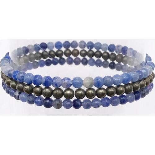 Natural Stone Bead Bangle Sets of 3 pcs Yoga Bracelet Women Girl Jewelry Pyrite Blue Aventurine Sodalite Stones 18-18.5 cm #8