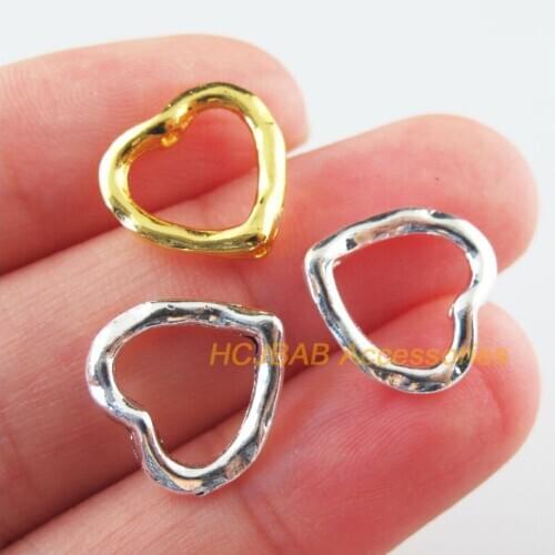 45Pcs Retro Tibetan Silver Tone Gold Silver Color Heart Frame Spacer Beads Charms 13.5mm