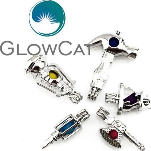 5x Tool Kerosene Lamp Axe Screwdriver Hammer Lightning Jewelry Making Pearl Cage Essential Oil Diffuser Locket Pendant 22145