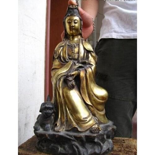 Bi002142 17 China Buddhism Pure Copper Bronze "RuYi"Guan Yin Kwan-yin Bodhisattva Statue