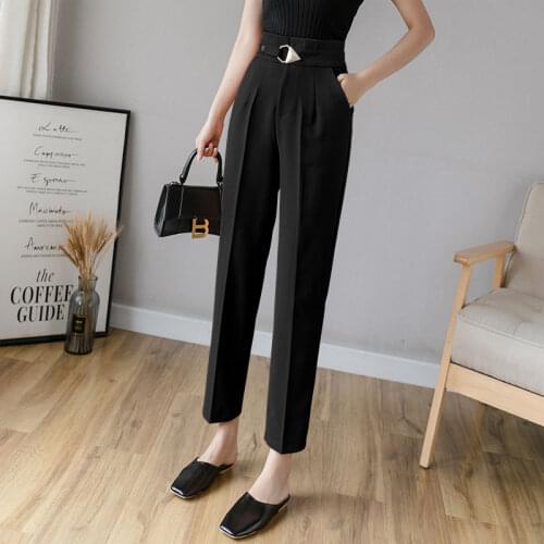 2020 New Women Suit Pants Spring Summer Fashion Female Casual Elastic Waist Formal Harem Straight Trousers Office Pantalon M27