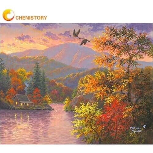 CHENISTORY Oil Painting By Numbers Diy Framed Autumn Landscape Picture 40x50cm Acrylic Drawing Canvas Home Decoration Artwork