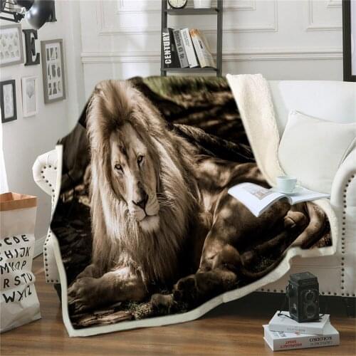 Lion 3D Printed Fleece Blanket for Beds Thick Quilt Fashion Bedspread Sherpa Throw Blanket Adults Kids