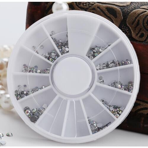 HOT SALE 1 Wheel 5 Sizes White Multicolor Acrylic Nail Art Decoration Glitter Rhinestones Nail Art & Tools