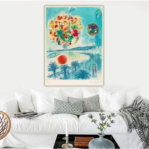 Citon Marc Chagall《Flower and Sun》Canvas Art Oil Painting Famous Artwork Poster Picture Wall Background Decor Home Decoration