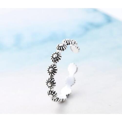 Retro Personality National Style Exquisite Flowers 925 Sterling Silver Jewelry Thai Silver Female Opening Rings SR18