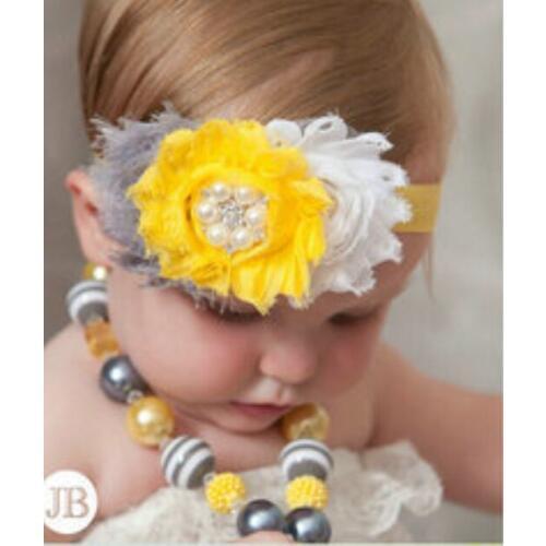 Toddler Girls Chunky Bubblegum Necklace Elastic Flower Head bands Set Cute Kids Baby Birthday Gifts Party Dress Up Jewelry Sets
