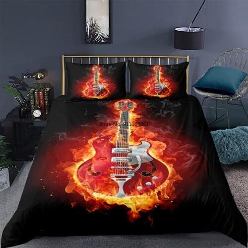 Teenager Bedding Set 3D Passion Guitar Printed Black Duvet Cover Soft Quilt Cover Single Twin Full Double Queen King Size Bed