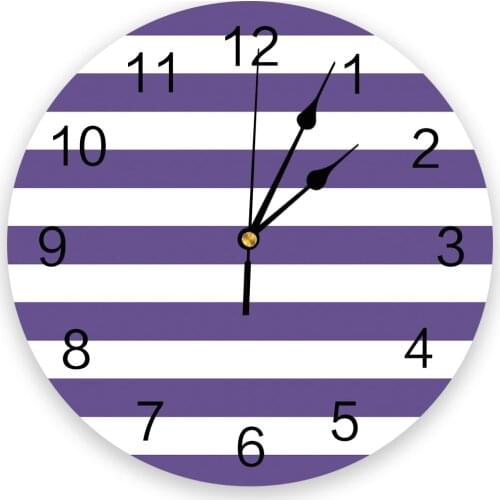 Stripes Purple White Round Wall Clock Modern Design Home Living Room Decoration Childrens Room Kitchen Table Clock