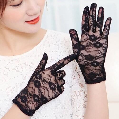 Lace Gloves Summer New Black Lace Gloves Ladies Sexy Driving Lace Sunscreen Riding Sunshade Retro Finger Gloves
