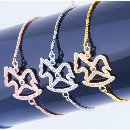 Hot Sale Bijoux Micro Pave Zircon Jewelry Cute Trojan horse Connectors Charms Link Bracelets & Bangles For Child Women Diy Gifts