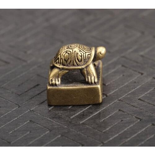 Solid Pure Brass Small Turtle Seal Statue Chinese Feng Shui Lucky Home Decorations Ornaments Lovable Animal Figurines Desk Decor