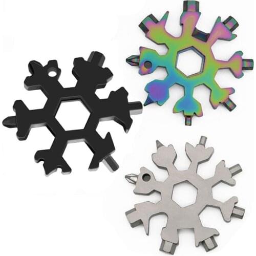 18 in 1 Snowflake Spanner Hex Multi-function Outdoor Hike Wrench Key Ring Pocket Multipurpose Outdoor Survive Hand Tools