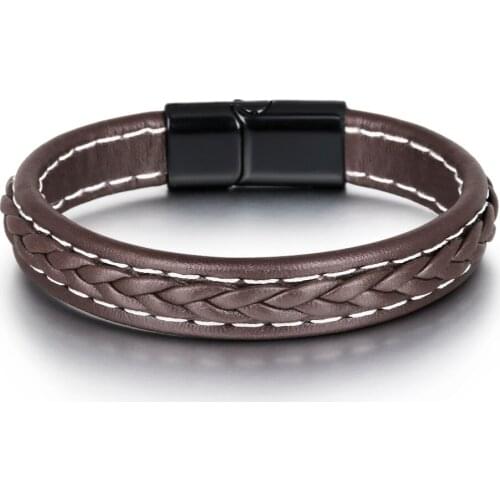 ZG Mens Bracelet Simple Fashion Leather Knitting Needle Alloy Magnetic Buckle Hand Ring 21.5cm