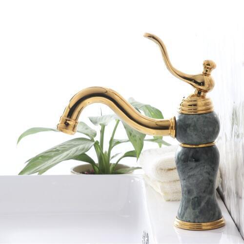 Single Lever Decked Full copper material basin mixer European single hole marble counter basin faucet genuine high-grade jade